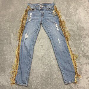 Eunina Jeans Women Size 11 Skinny Low Rise Classic Stretch Denim Fringe Sides